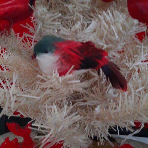 12 Vintage Feathered Red Bird Christmas Tree Decorations - Picture 8 of 8